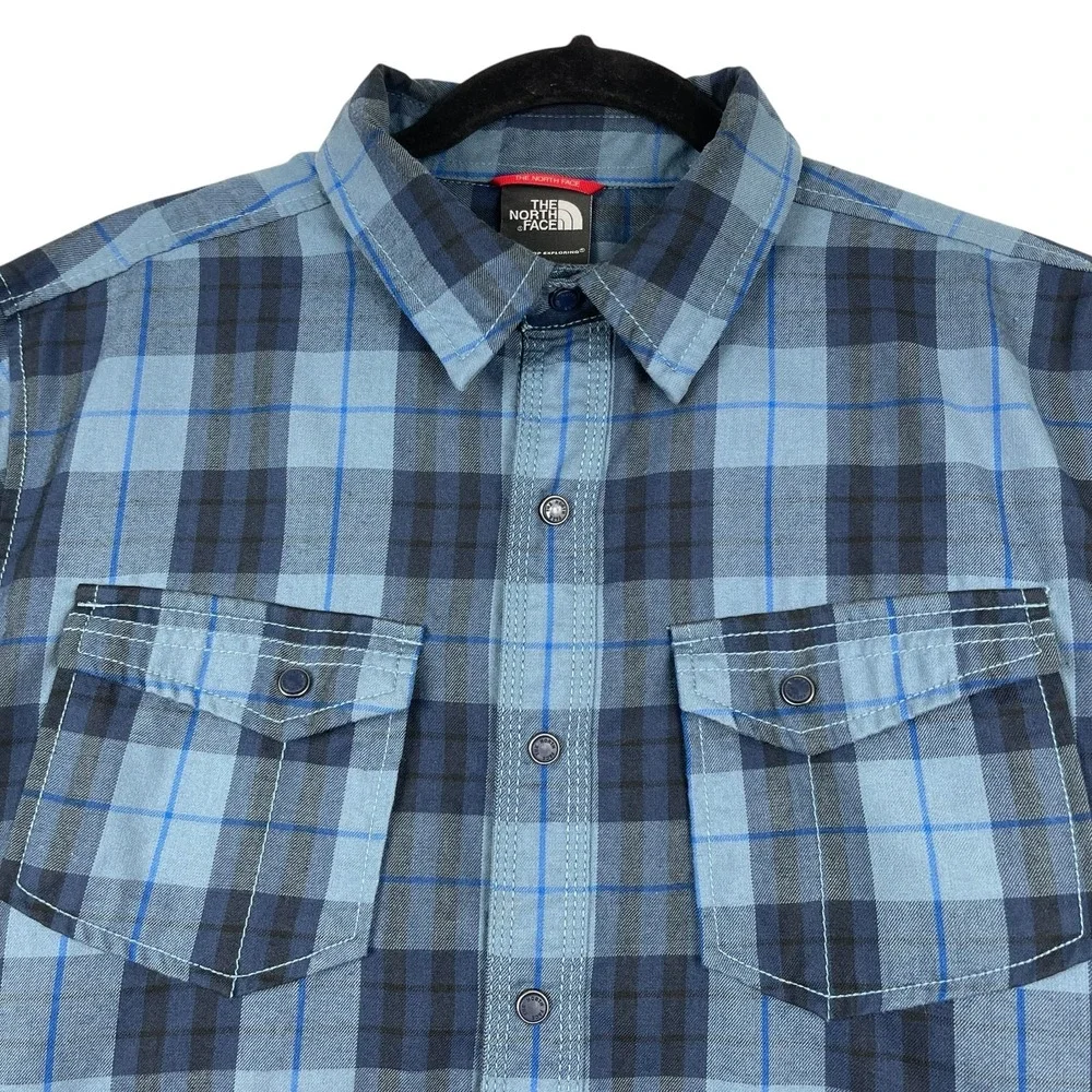 The North Face Flannel Shirt Men's Medium Blue Plaid Button Up Long Sleeves
